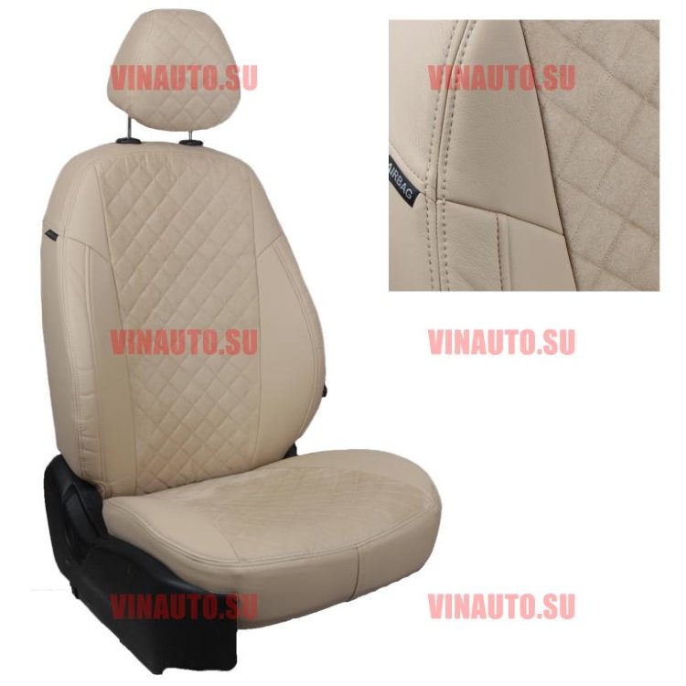 Авточехлы VW- Polo Sd деленная 40\60 с 2010 (Ромб-Алькантара) беж+беж Авточехлы VW- Polo Sd деленная 40\60 с 2010 (Ромб-Алькантара) беж+беж