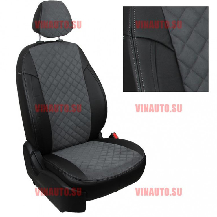 Авточехлы KIA-Sportage III 2010-2016 (Ромб-Алькантара) чер+тем.сер