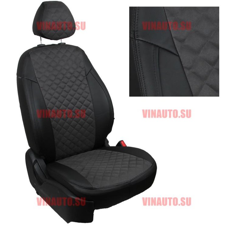 Авточехлы SUZUKI-SX-4 II Hb 2013-/Vitara II 2015- (Ромб-Алькантара) чер+тем.сер Авточехлы SUZUKI-SX-4 II Hb 2013-/Vitara II 2015- (Ромб-Алькантара) чер+тем.сер