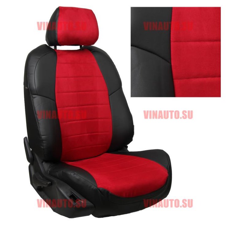 Авточехлы VW- Polo Sd деленная 40\60 с 2010 (Алькантара) чер+красный Авточехлы VW- Polo Sd деленная 40\60 с 2010 (Алькантара) чер+красный